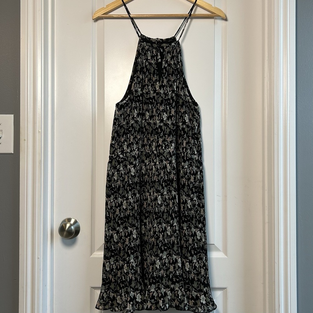 1. State Crinkle Black Floral Halter Midi Dress Cottagecore‎ Dark Boho Style